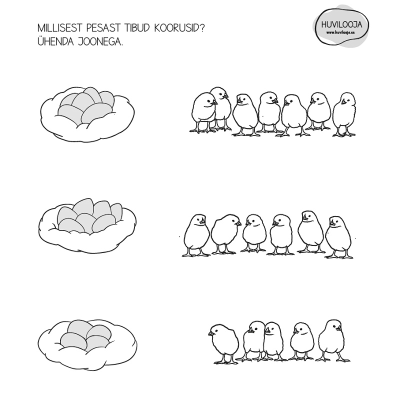 Tasuta Lihavõtete tööleht lastele – ühenda, värvi ja mõtle Huvilooja Lihavõtted tööleht kevadiseks õppetegevuseks