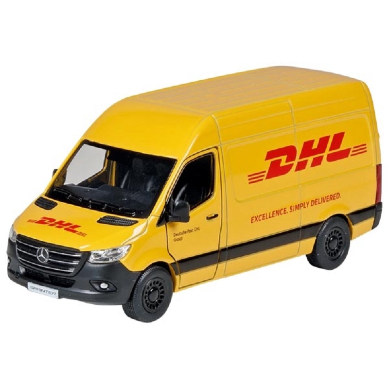 Mercedes-Benz Sprinter DHL tagasitõmmatav mudel Realistlik kollane DHL kaubiku miniatuur