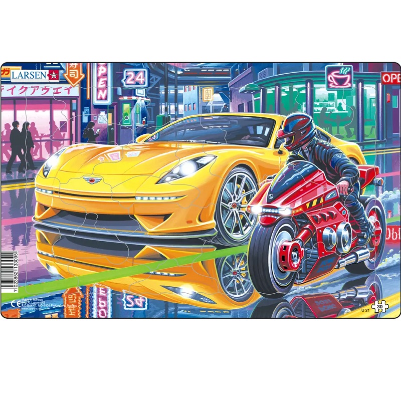 Realistliku pildiga auto ja tsikliga pusle lastele