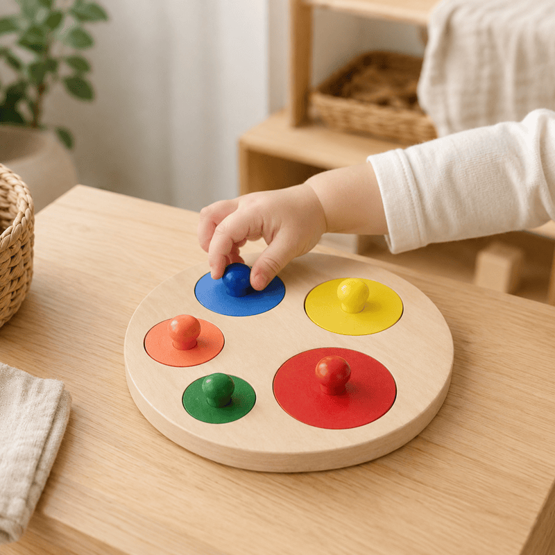 Montessori stiilis puidust värvi- ja suurusepusle lapsele