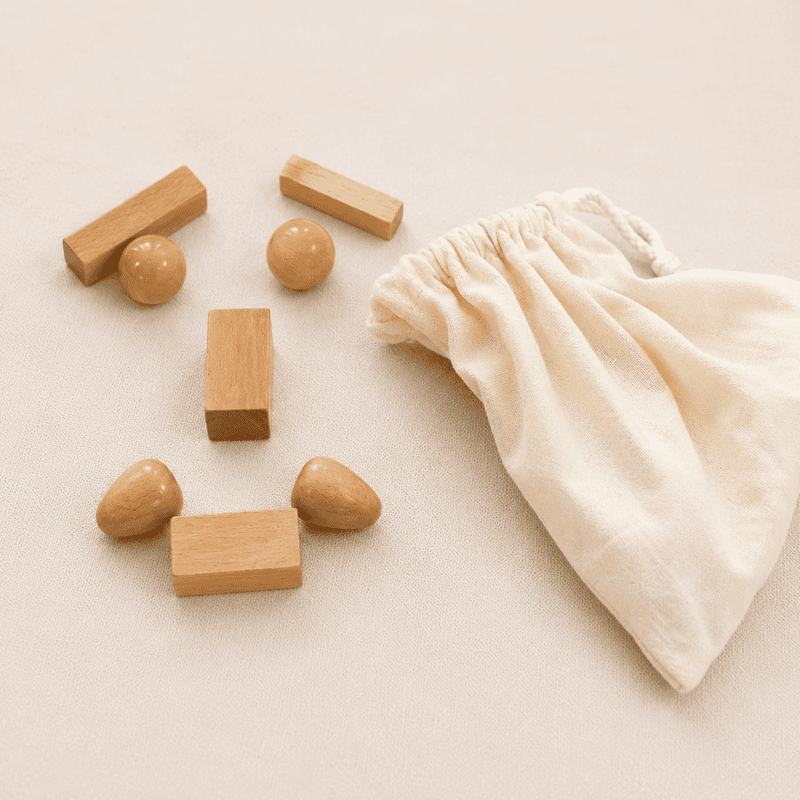 Montessori Mystery Bag paariliste otsimise mäng puidust kujunditega