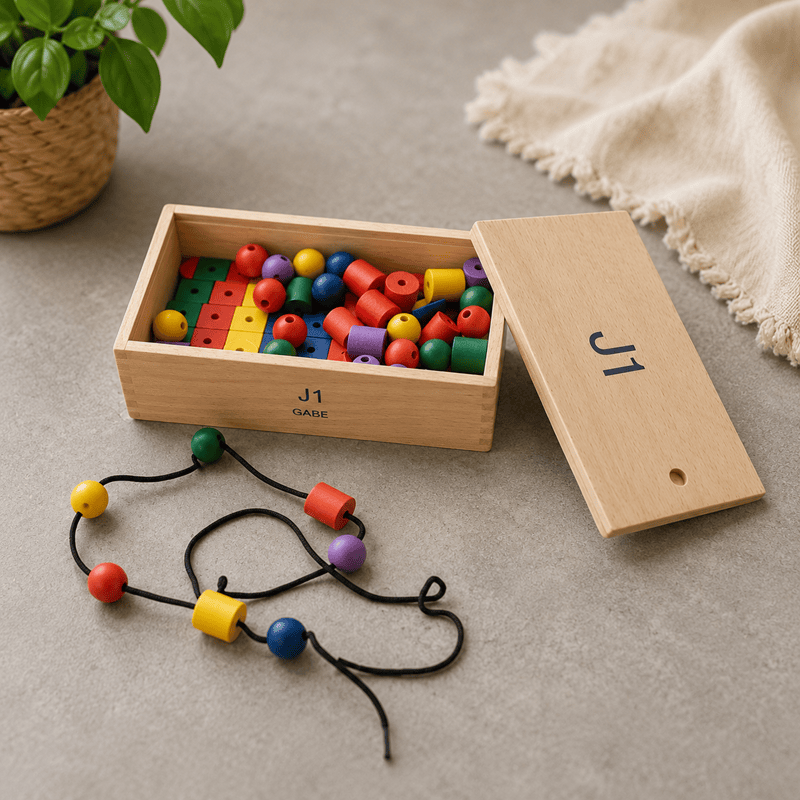 Montessori stiilis nöörimismäng värvide ja mustrite õppimiseks
