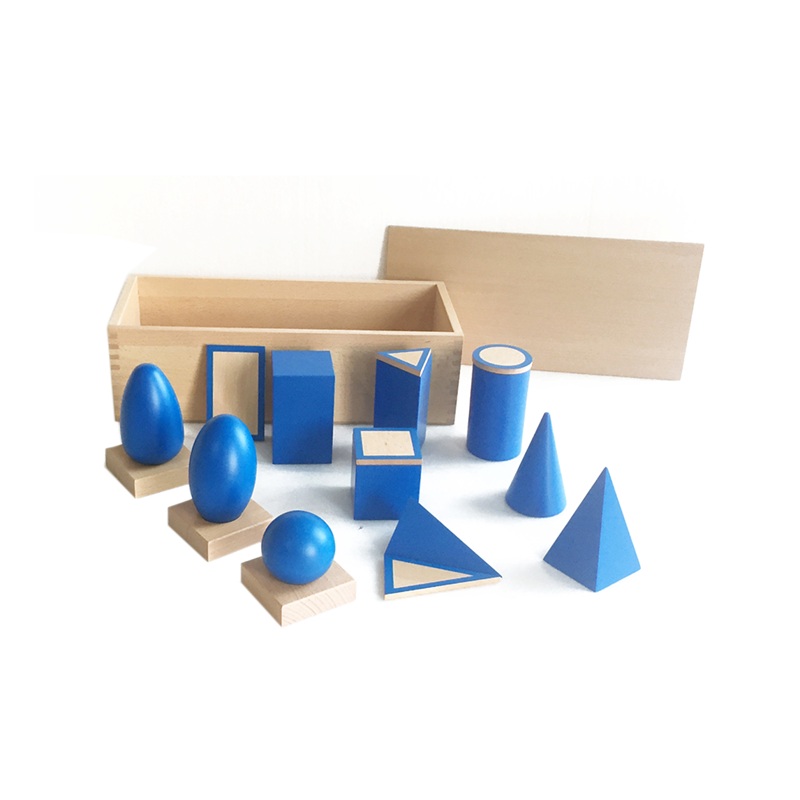 The Geometric Solids And Plane Figures With Box Montessori õppevahend Geomeetrilised kehad ja tasapinnalised kujundid puidust karbiga