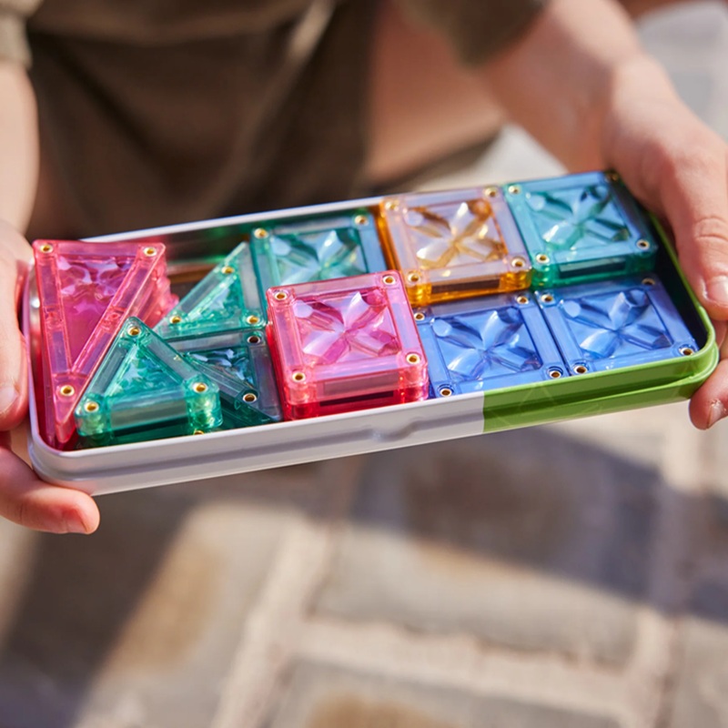 Cleverclixx Mini Tiles Pastel magnetklotsid metallkarbis reisile kaasa