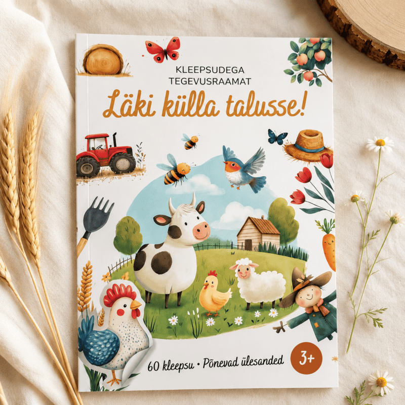 Kleepsudega tegelusvihik "Läki külla talusse!"