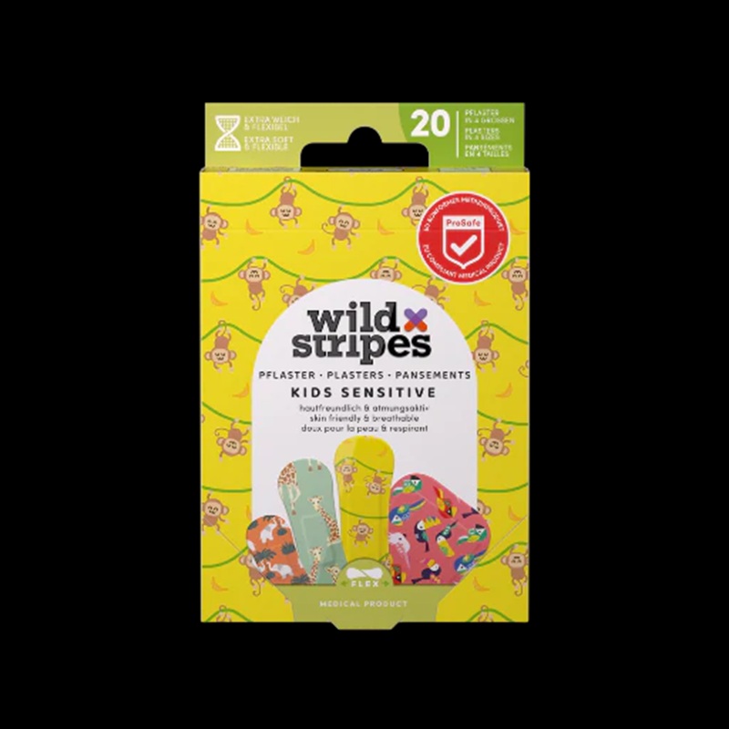 WILD STRIPES laste plaastrid tundlikule nahale 20 tk Lõbusad laste plaastrid džungli kujundusega
