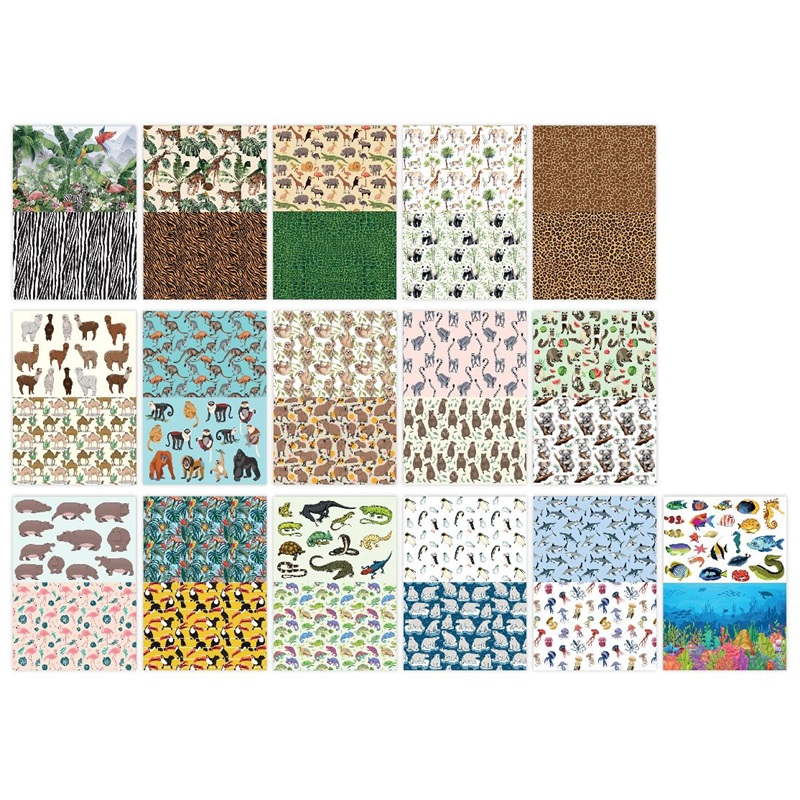 Disainpaberi segupakk meisterdamiseks ja kunsti tegemiseks erineva temaatilise mustriga.