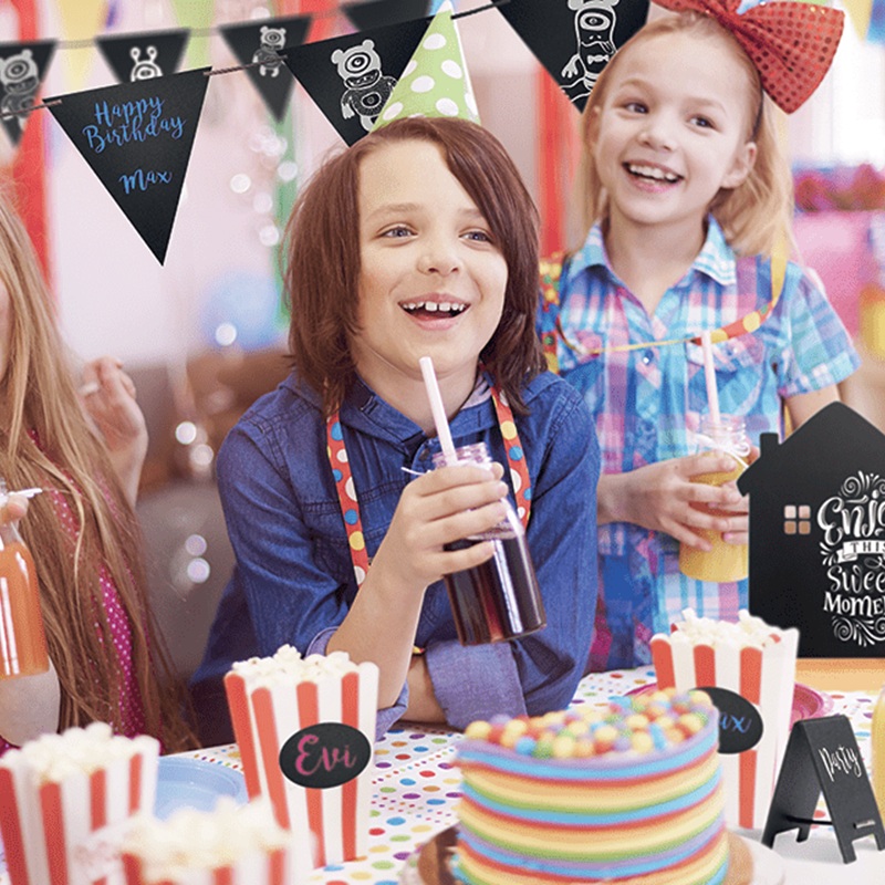 Securit kriiditahvlipinnaga lipud 14 tk + tahvlimarker – korduvkasutatav peodekorasioonid koos kriidimarkeriga