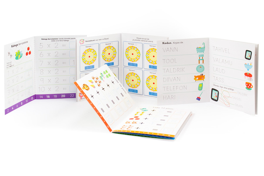 Kooliks valmis mängukohver – 4 vihikut 64 lk, sõnad tehted kell j