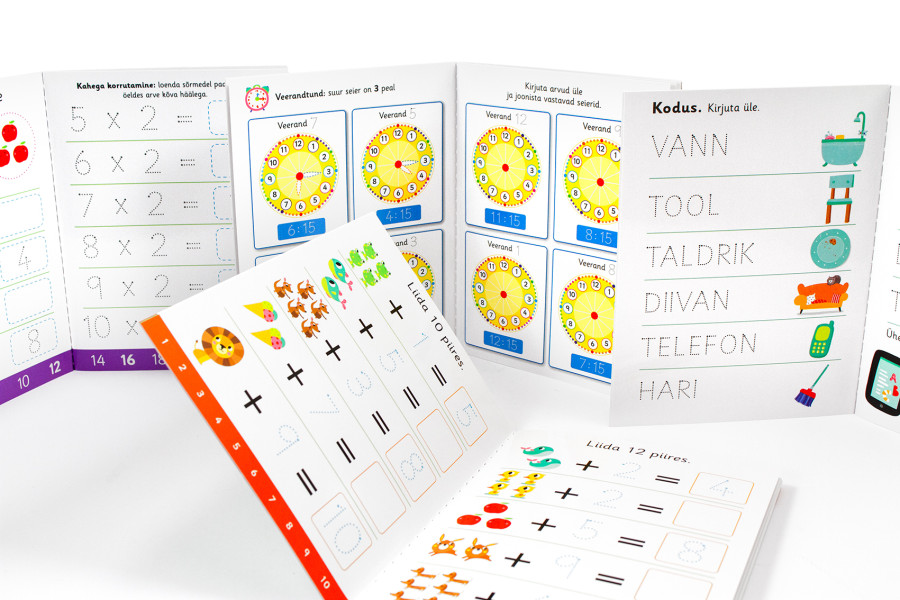Kooliks valmis mängukohver – 4 vihikut 64 lk, sõnad tehted kell j