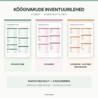 Tasuta köögivarude inventuurilehtede komplekt – sügavkülmiku, kuivainete ning konservide ja maitseainete prinditavad nimekirjad Tasuta köögivarude inventuurilehtede komplekt – sügavkülmiku, kuivainete ning konservide ja maitseainete prinditavad nimekirjad