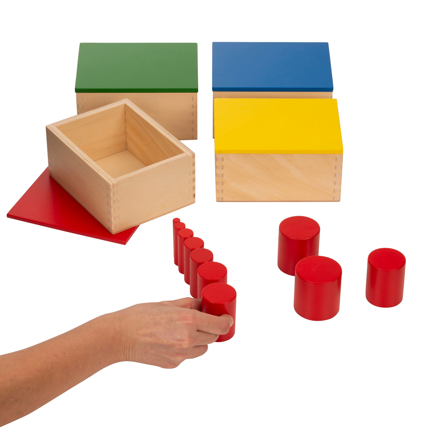 Montessori pedagoogika värvilised silindrid puidust suuruste õppimiseks set of knobbless cylinders