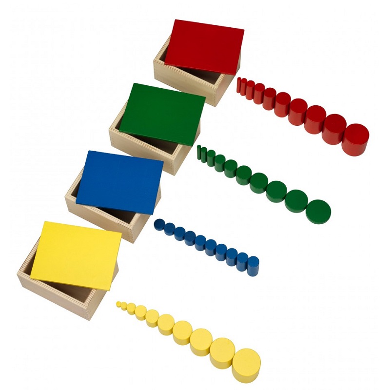 Montessori pedagoogika värvilised silindrid puidust suuruste õppimiseks set of knobbless cylinders