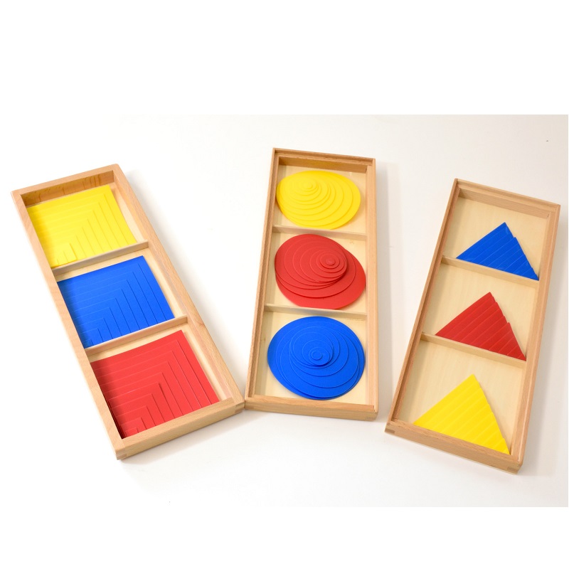 Montessori pedagoogika õppevahend geomeetrilised vahendid puidust karpides