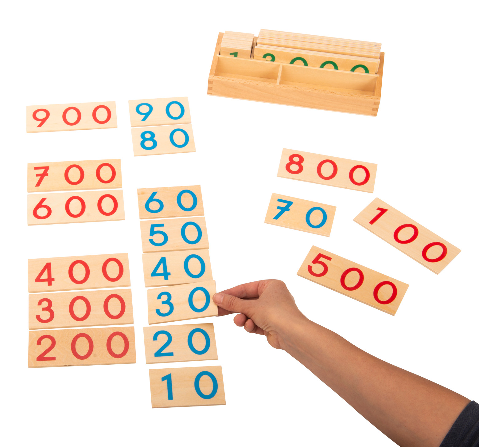 Montessori pedagoogika matemaatika õppevahend puidusts numbriplaadid numbritahvlid karbiga