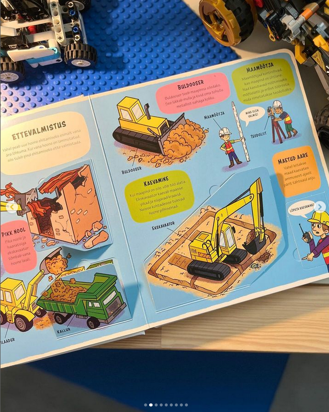 klapiraamat ehitusplatsil pappraamat kõvade lehtedega raamat lastele ehitus masinad