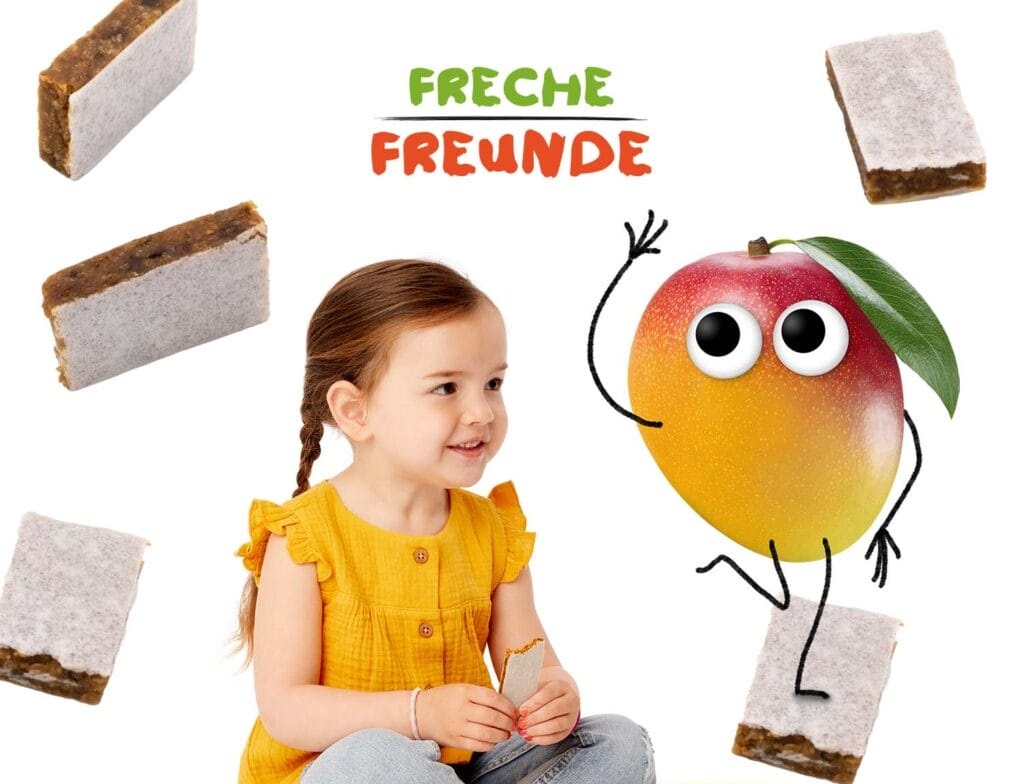 Freche Freunde müslibatoonid mango ja apelsiniga, 4 tk batoonikesed mangobatoon apelsinibatoon naturaalne suhkruta puuviljadest