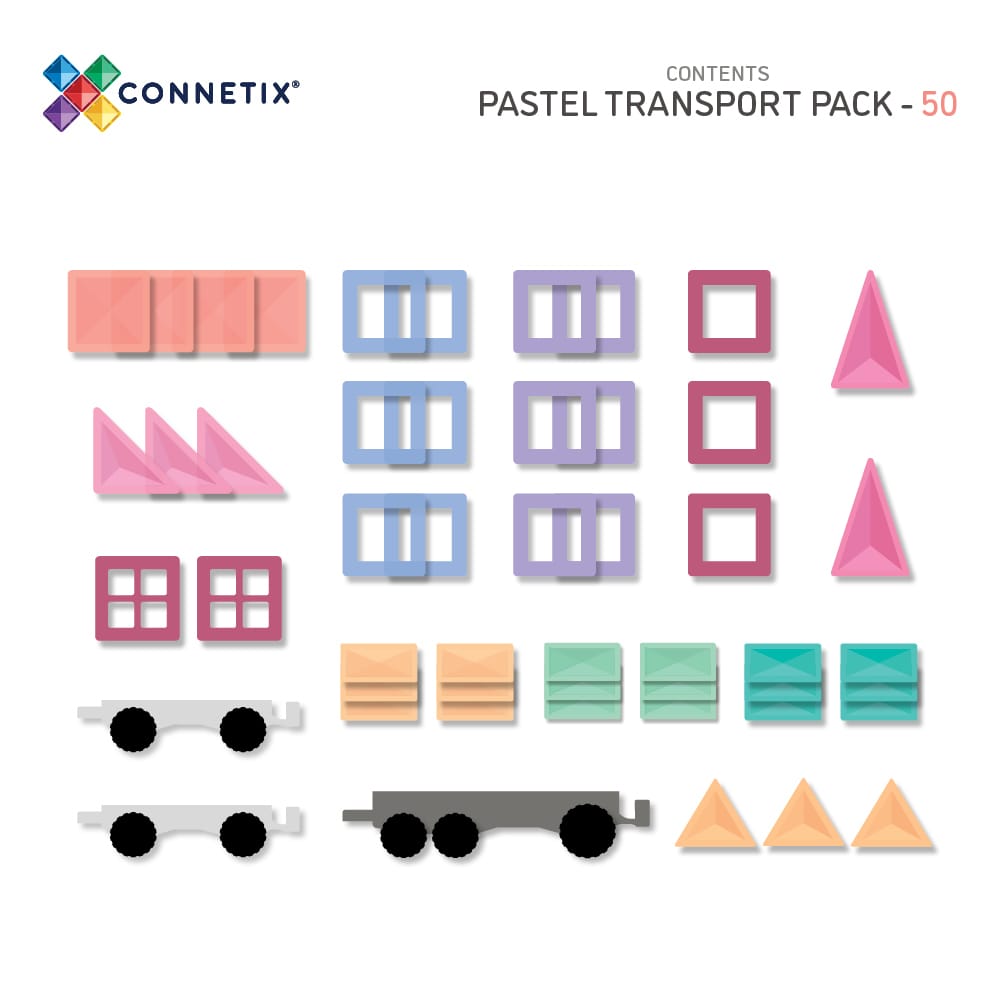 Magnetklotsid Connetix - 50tk suur pastelne autokomplekt