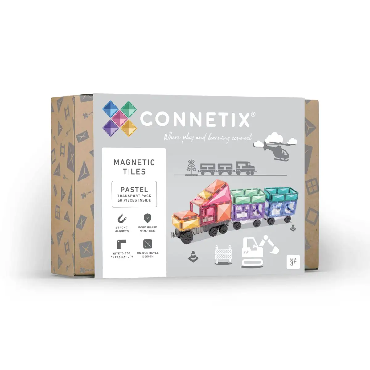 Magnetklotsid Connetix - 50tk suur pastelne autokomplekt