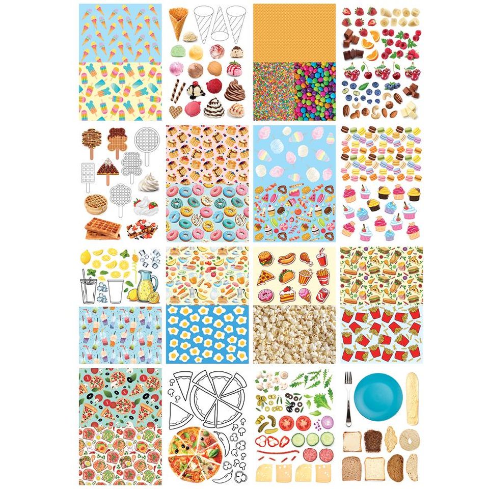 Disainpaberi segupakk meisterdamiseks ja kunsti tegemiseks erineva temaatilise mustriga.