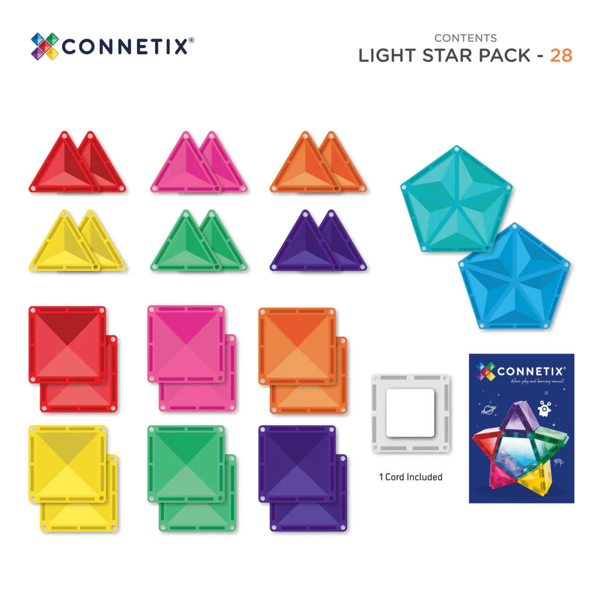 Connetix ametlik edasimüüja connetix rainbow light star pack valgustusega magnetklotsid connetix laetav valgusklots