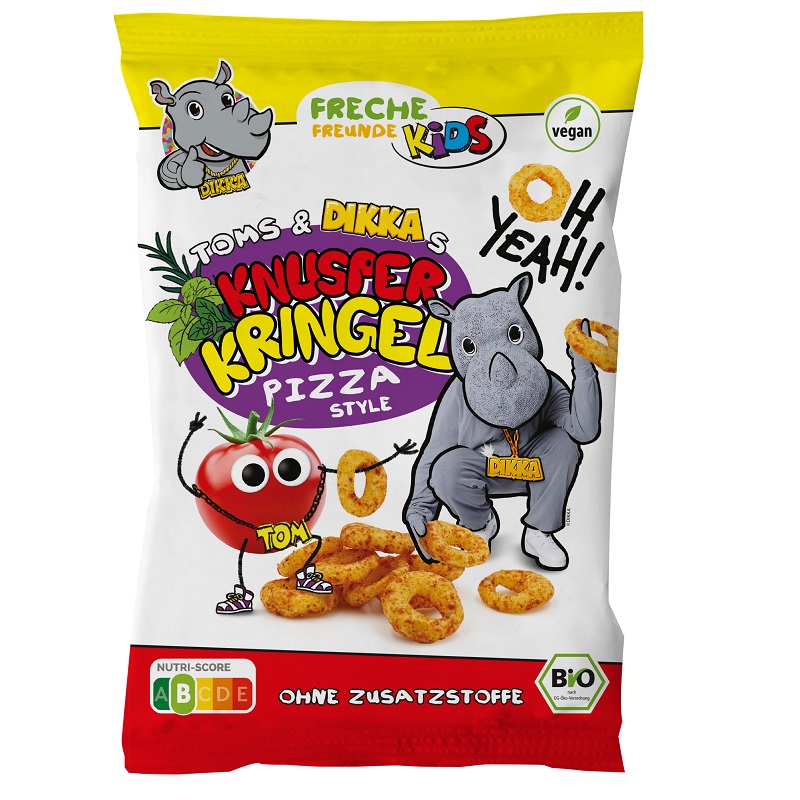 mahedad pitsamaitselised lastekrõpsud tervislikud suupisted lastele pitsa maitsega Freche Freunde pitsa mahekringlid vegan krõpsud