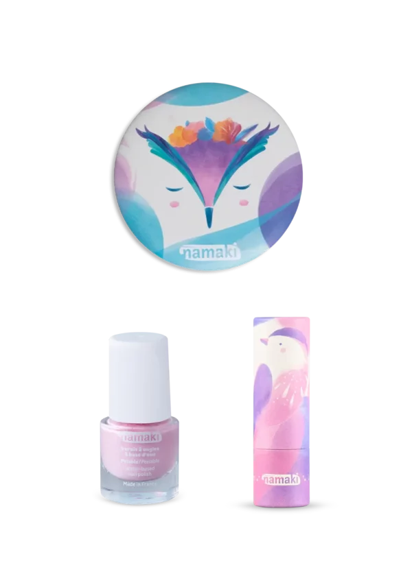 Namaki orgaaniline meigikomplekt koos öökullipeegliga COSMOS Organic sertifikaadiga vegan meigikomplekt lastele