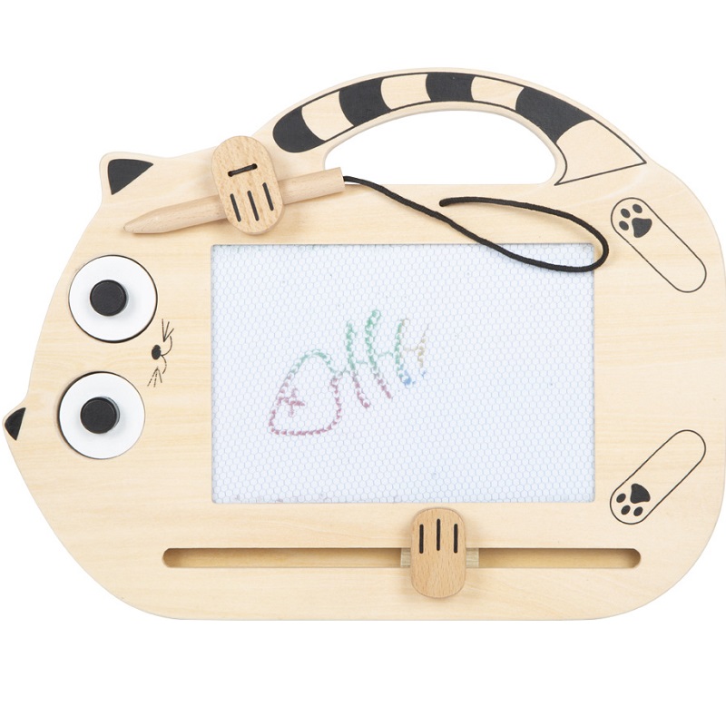 Kassikujuline magnettahvel templitega lapsele Puidust magnetjoonistustahvel väikelapsele