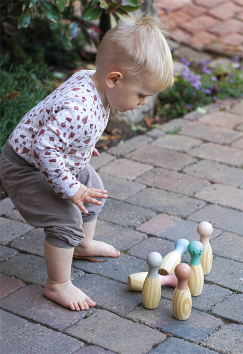 Puidust keeglimäng ja bowling riidest hoiukotis lastele