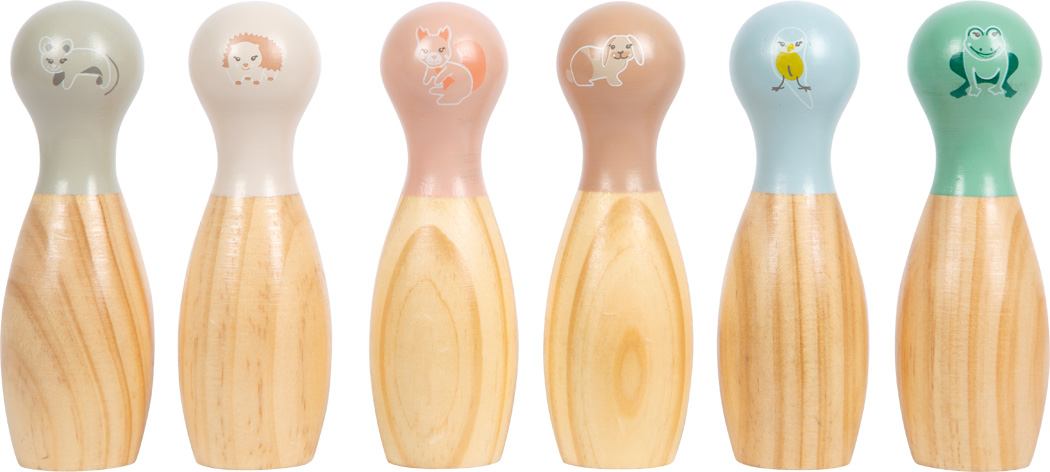 Puidust keeglimäng ja bowling riidest hoiukotis lastele