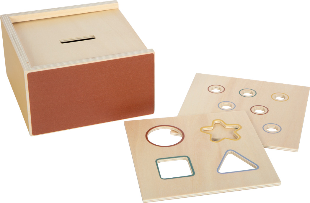 Montessori pedagoogikast inspireeritud puidust kujundite sorteerija vahetatavate kaantega ja Arendav sorteerimismäng