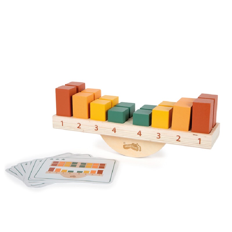 Montessori puidust tasakaalumäng värviliste klotside ja kaartidega