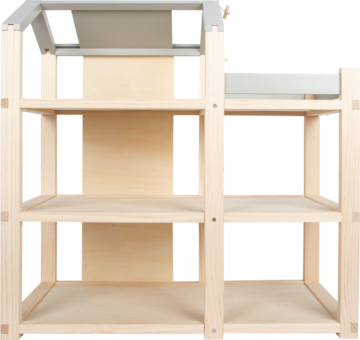 Põhjamaise disainiga puidust nukumaja koos mööbliga ja katuse­terassiga Suur kolmekorruseline puidust nukumaja lastele