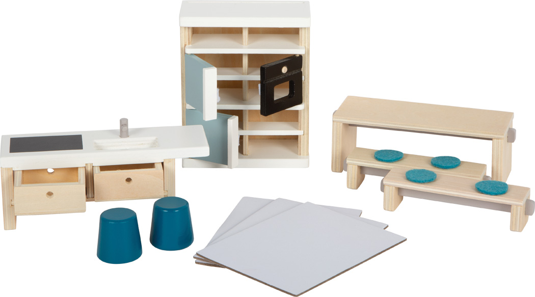 Põhjamaise disainiga puidust nukumaja koos mööbliga ja katuse­terassiga Suur kolmekorruseline puidust nukumaja lastele