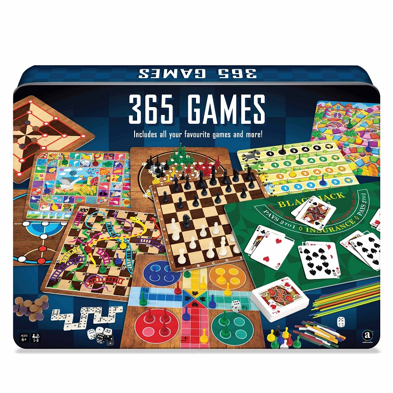 365 klassikalist lauamängu ja strateegiamängu komplekt suures metallkarbis