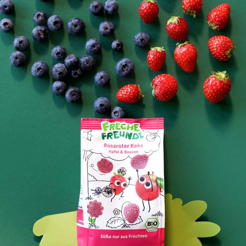 Freche Freunde marjaküpsised lastele ilma lisatud suhkruta Orgaanilised õuna, maasika ja mustikaga küpsised
