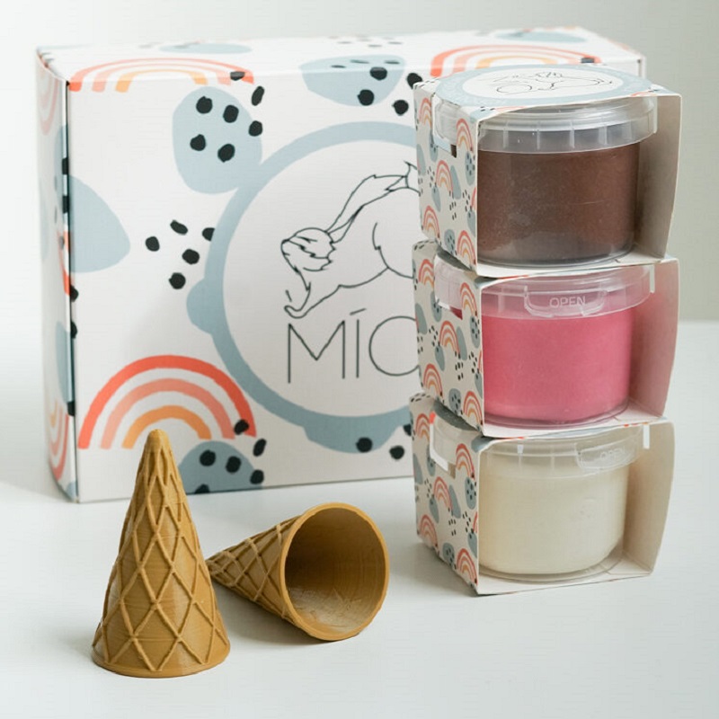 MĪCI kinkekomplekt Jäätised kolme loodusliku plastiliini ja jäätisetuutudega