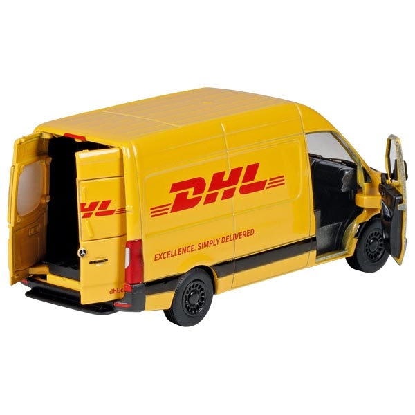 Mercedes-Benz Sprinter DHL tagasitõmmatav mudel Realistlik kollane DHL kaubiku miniatuur