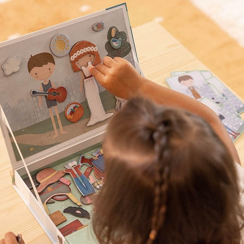 Little Dutch magnetkohver Jim & Rosa riietamismäng Magnetpusle Jim ja Rosa riietega – lastele Kaasaskantav magnetmäng, 80 magnetit ja riietuskaardid