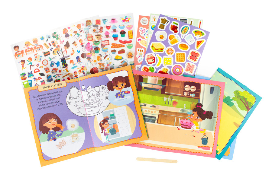 Laste loov kohvrike värvimise ja kleepsudega • Papist kohver: värviraamat ja hõõrdekleepsude komplekt