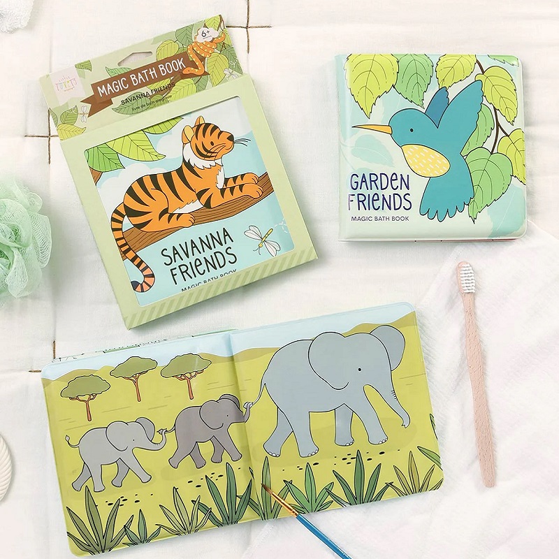 veekindel ja pehme A Little Lovely Company veega värvuv võluraamat ja vanniraamat