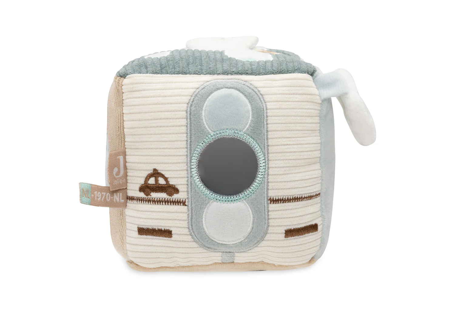 Jollein Riputatav aktiivsuskuubik Rännuteel – On The Go beebimänguasi Aktiivsuskuubik peegliga ja krõbiseva võtmega