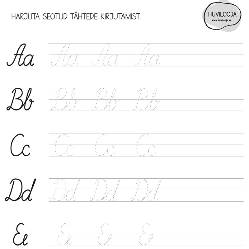 siduskirja harjutused eesti keeles Tasuta allalaaditav seotud tähtede kirjutamise tööleht – prinditav