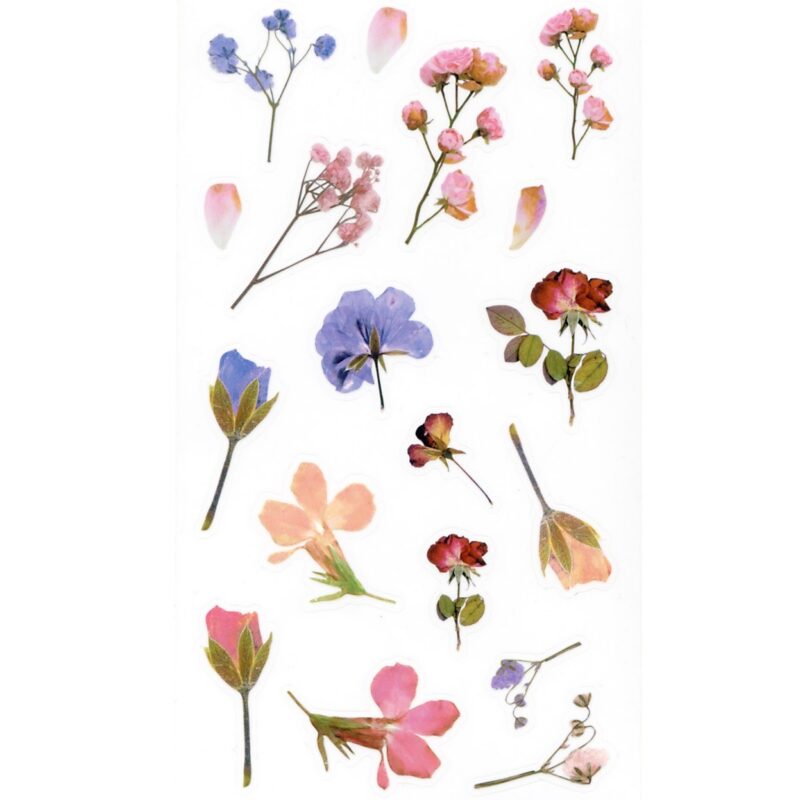 Botaanilised kleebised märkmikusse ja scrapbookinguks kleepsud ja kleepekad realistlike lillede ja okstega