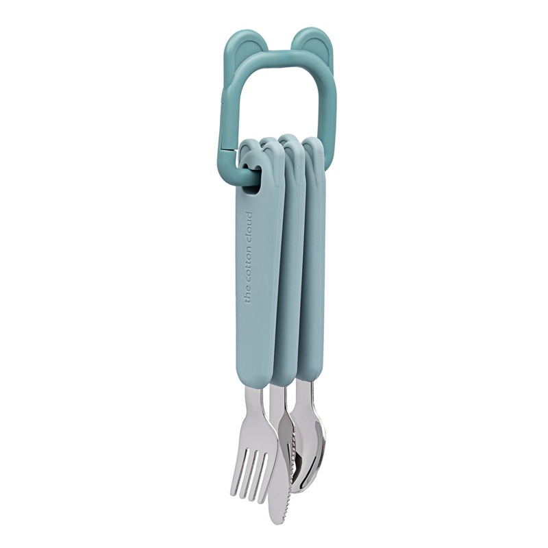 The Cotton Cloud Cutlery Set with Loop Wasabi – laste söögiriistad nuga kahvel lusikas