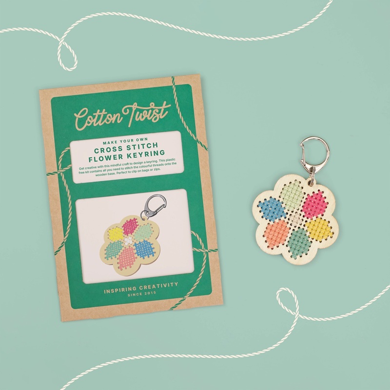 Cotton Twist Keyring Craft Kit – tikitav võtmehoidja Plastivaba tikkimiskomplekt lastele