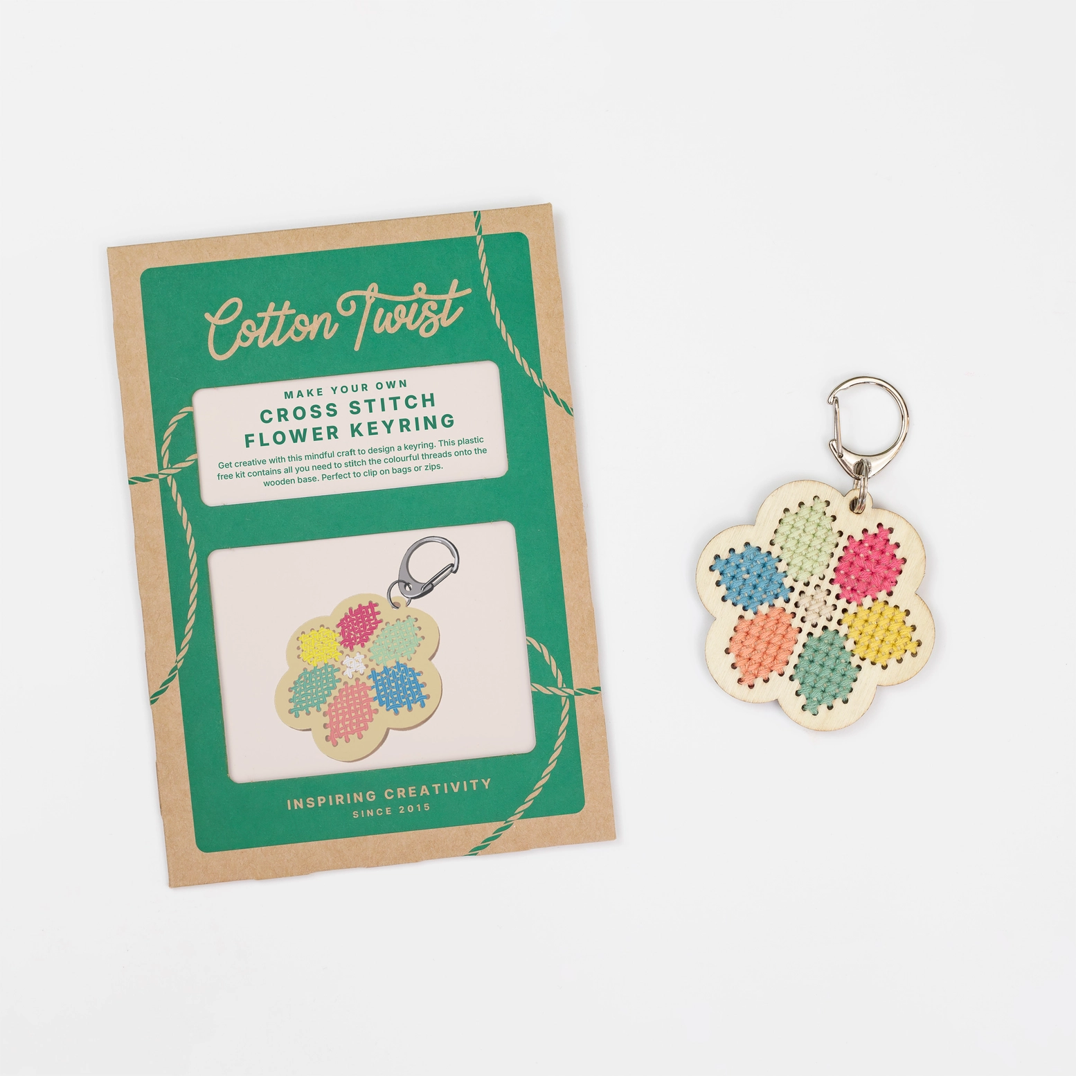 Cotton Twist Keyring Craft Kit – tikitav võtmehoidja Plastivaba tikkimiskomplekt lastele