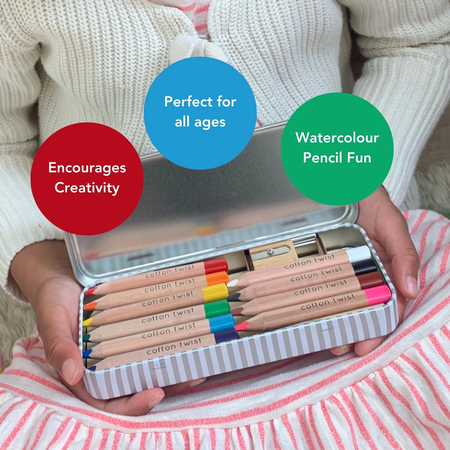 Cotton Twist akvarellpliiatsid metallkarbis – 10 tk pintsel ja teritaja