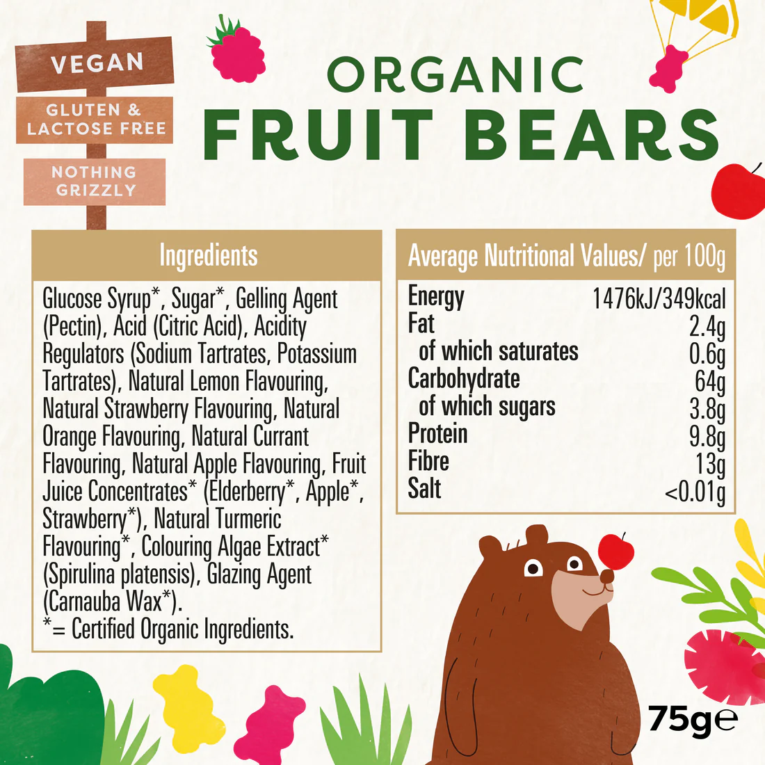 Biona Organic Mini Fruit Bears 75g mahedad minikummikommid vegan Biona Organic Mini Fruit Bears 75g mahedad minikummikommid vegan