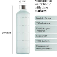 750 ml EQUA klaaspudel veejoomise meeldetuletusega